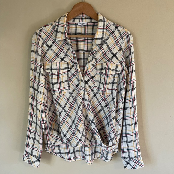 Splendid plaid hi-low top, faux wrap front, size small - Picture 2 of 16